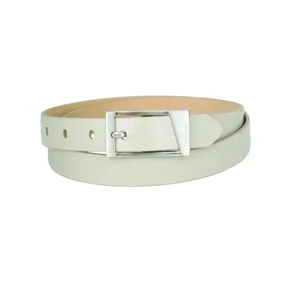 Calvin Klein Skinny Geometric Center Bar Buckle Dress Belt, Light Olive, Medium